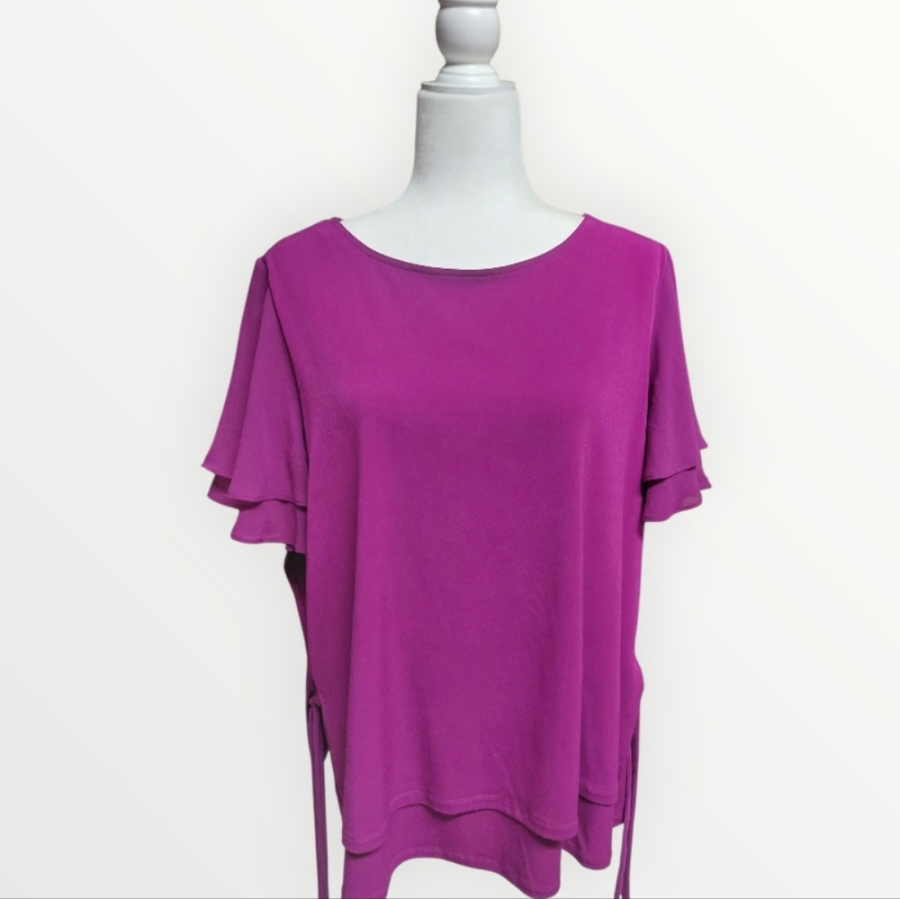Susan Graver Magenta Flutter Sleeve Blouse, XL  (C24)